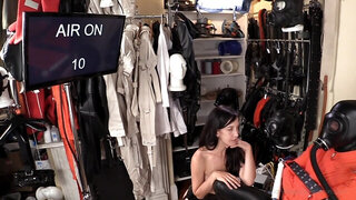 Kinky blonde mistress is playing with her helpless gimp