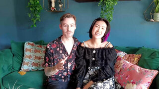 Dan and Sushi putting on a show in front of the camera