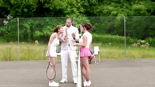 Two hot ladies are playing tennis and they are also fucking