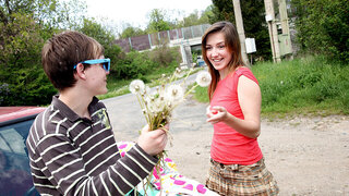 Naughty hot teen pussy stroked by friend at the park