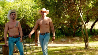 Slender lad is having a threesome with two country lads