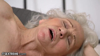 Young male helped granny and fucked her hairy cunt