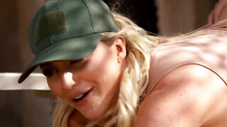 Mature PAWG Sucks and Fucks Young Guy in Army Uniform Outdoors