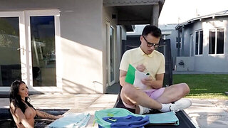 Stepmother is going to help this dweeb relax and orgasm