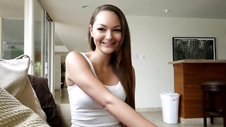 Kinky blonde is sucking and riding the hung stepbrother
