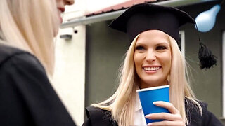 Blonde babe sneaks out of her graduation party