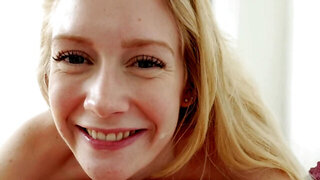 Skinny blonde pleases insistent stepbro with nice cock sucking