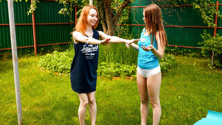 Hot Redhead And Brunette After Exercising In Open Lesbo Sex