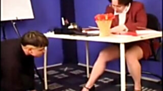 Mature teacher copulates with naughty student on desk