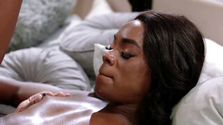 Hairy pussy hottie takes black dick and gets off as well