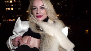 A thick blonde wench is approached and fucked