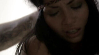 Asian beauty gets lifted and fucked against the bedroom wall