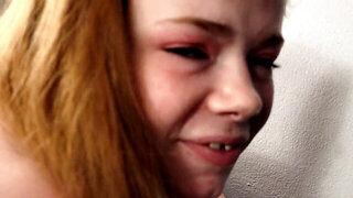 Redheaded girl pulled by the hair and fucked silly too