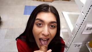 Cute brunette gets fucked between the aisles like a slut