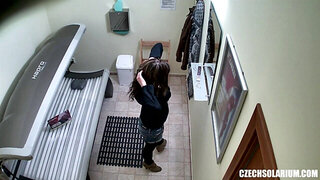 Hidden Cam Young Girl is Touching her Pussy in Solarium