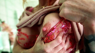 Sophia Locke playing with her big boobs in a POV vid