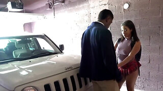 Hot busty latina sucks gigantic black cock and swallows sperm