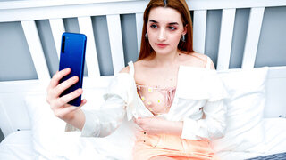 Cute Brunette Jerks Off Her Horny Pussy On The Bed