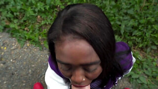 Ebony girl from Colombia is going to take BWC in public