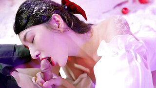 Chinese girl has a Christmas session with her partner