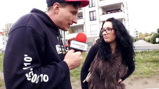 Nerdy girl is picked off the street to have a casting in porn van