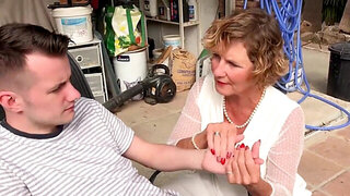 Blonde GILF takes good care of the pale fellow