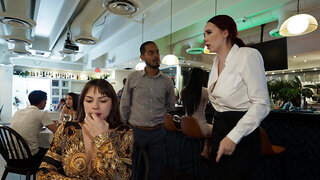 Fancy dining and crazy muff diving in a threesome in POV