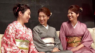 Maki Hojo brings her friends for a wild kimono fuck