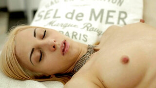 Angel in white stockings teases her sissy with closed eyes