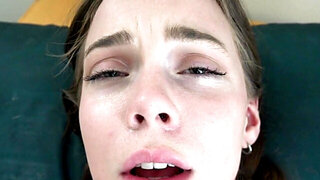 Adorable girl masturbates and uses her feet to get him hard