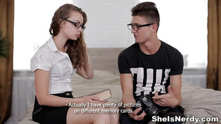 Nerdy photo-lover gets fucked