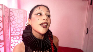 Lovely chick looks artsy in this blowjob video