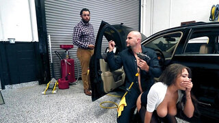 Latina girl with juicy tits cheats on husband with bald mechanic