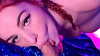 Colorful lingerie redhead shows her curves during bedroom sex