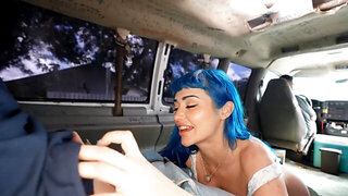 Quirky blue haired girl finds a guy on the street and sucks him