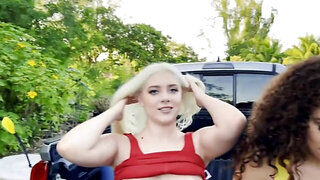 Two baddies sharing his meaty dick in outdoor FFM sesh