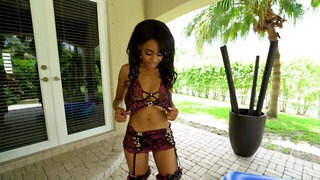 A black woman with large natural tits is getting fucked and teased in this scene