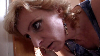 A mature blonde shows him the beauty of the real deal