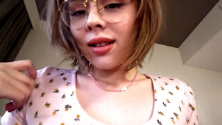 Nerdy teen with bangs offers blowjob and pussyfuck as payment