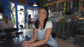 Asian waitress creampied after intense POV sex