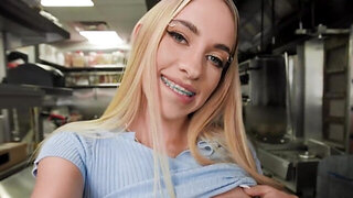 Blonde girl is going to get fucked in the ass by a CHEF