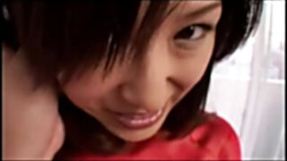 Sex partner fucks the Japanese and cums on red dress