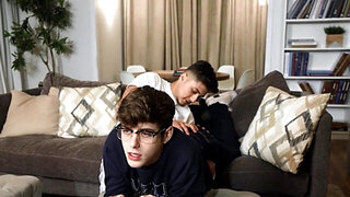 Latino hunk and a pale nerdy lad love riding and doggy style