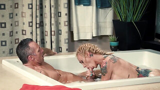 Awesome massage scene with a nasty-ass blonde slut