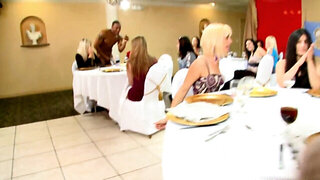 Girls dining on stripper dick at a party with lots of wild play