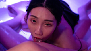 Fucking a sexy-ass busty Asian girl by the hot tub