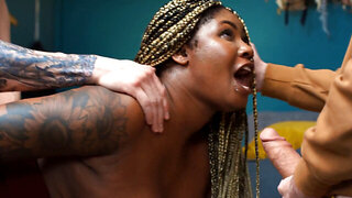 A skinny lad and his friend are fucking a busty ebony