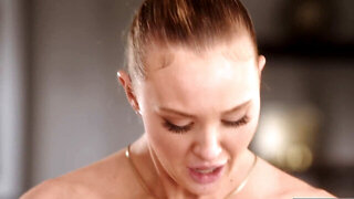 A thick blonde bimbo is feasting on a girthy black dong