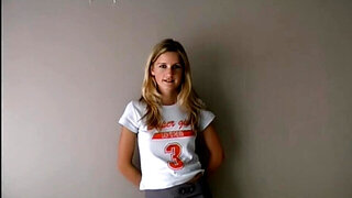 Blond-haired teen is going to show her barely legal twat outside
