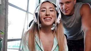 Sweet teen fucks her stepbrother for fun on a live stream